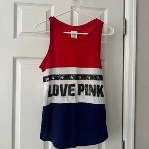 Victoria's Secret PINK Americana Red White Blue Sequin Bling Muscle Tank Top